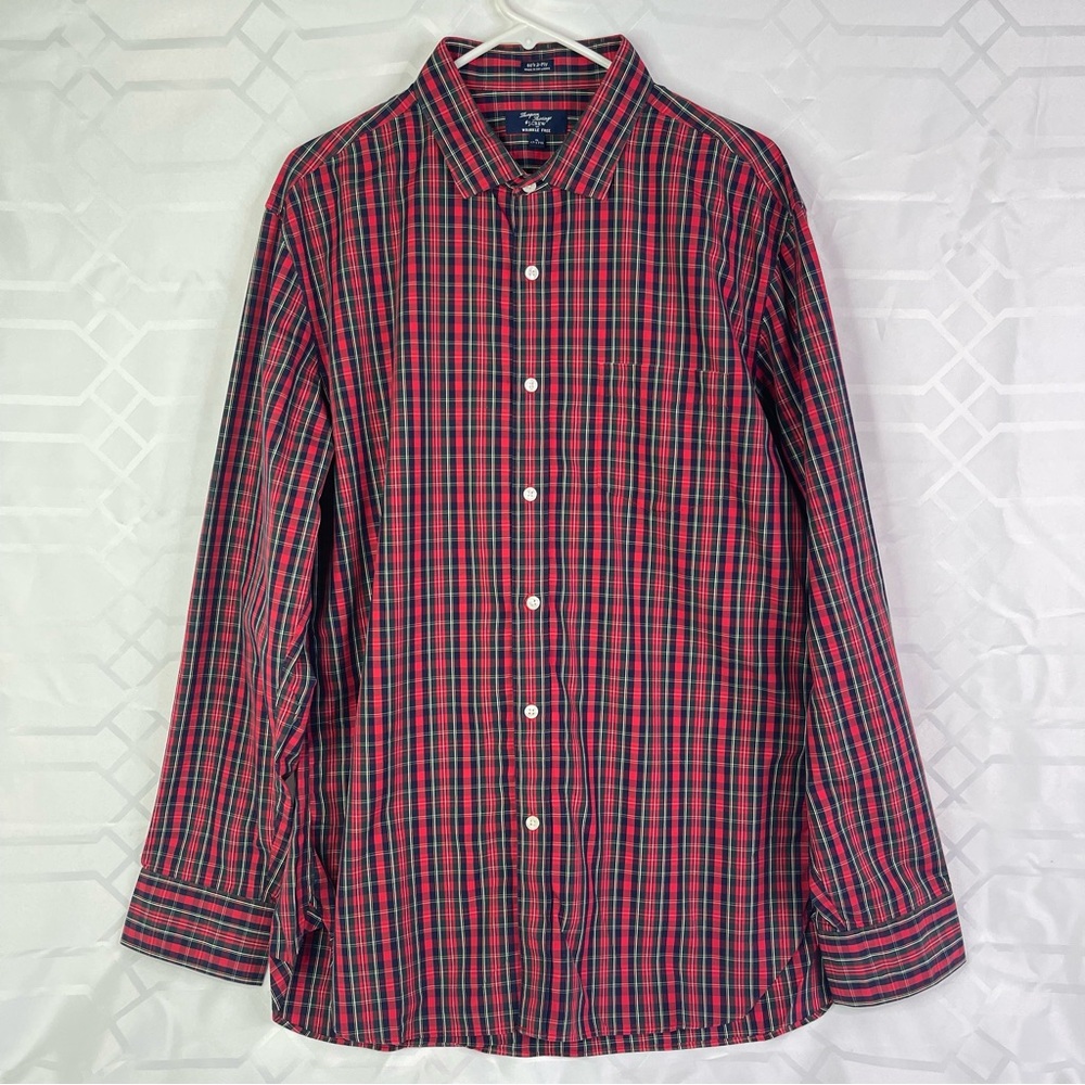 J.Crew Thompson Plaid Dress Shirt Wrinkle Free Red Blue Mens Size XL